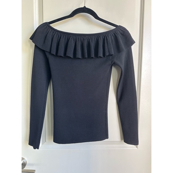 ELIE TAHARI Black Off-The-Shoulder 100% Wool Sweater Sz. Medium - Picture 5 of 10